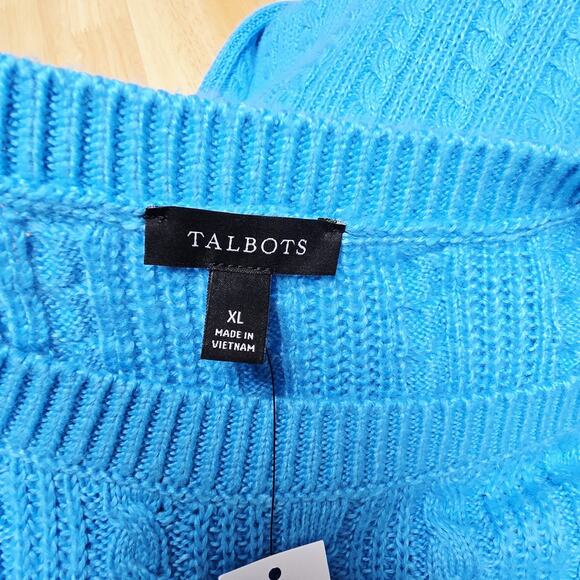 Talbots Sweater Womens Size XL Turquoise Cable Knit Button Shoulder Stretch NWT - Picture 8 of 9